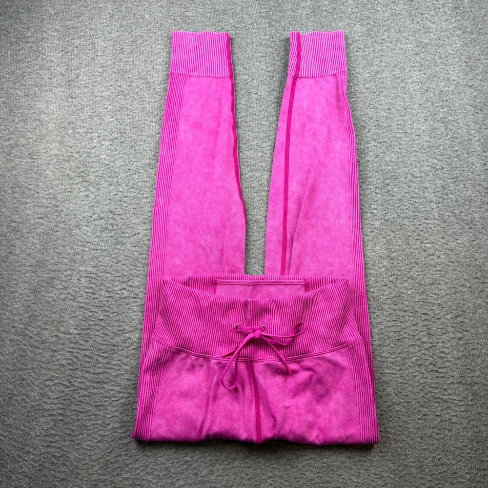 Pink Active Leggings Women's Small Fuchsia Acid Wash Ribbed Seamless High‎ Rise